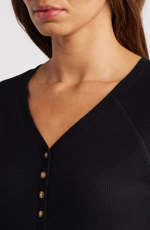 Shop Caslonr Caslon(r) Waffle Knit Cotton Blend Henley Top In Black