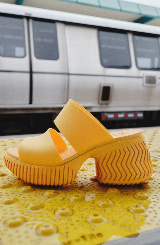 Shop Sorel One Streetworks Platform Slide Sandal In Yellow Ray/ Sea Salt