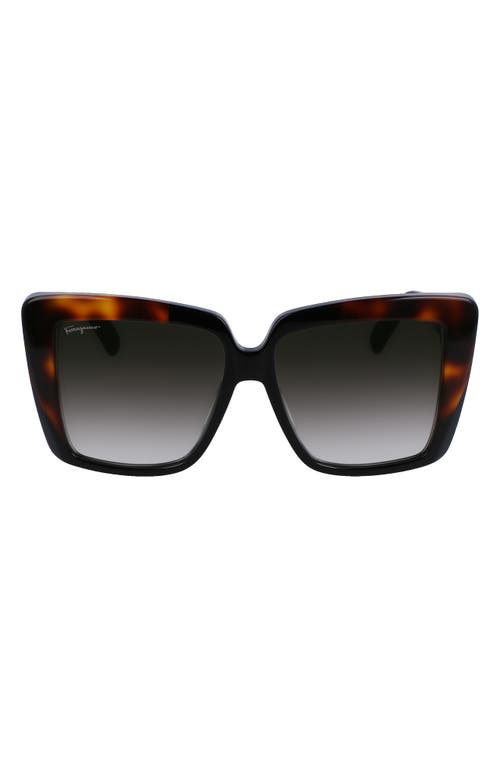 FERRAGAMO 55mm Gradient Rectangular Sunglasses in Black/Tortoise at Nordstrom