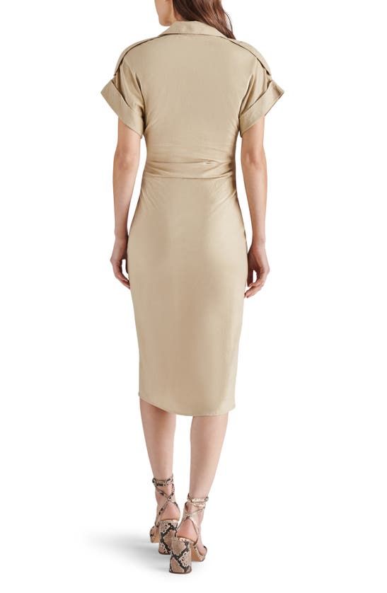 Shop Steve Madden Cambrie Ruched Linen Blend Midi Dress In Wood Thrush