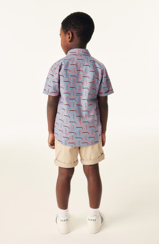 Shop Baker By Ted Baker Kids' Cotton Graphic T-shirt & Print Short Sleeve Button-up Shirt Set In Blue