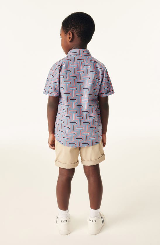 Baker By Ted Baker Kids' Cotton Graphic T-shirt & Print Short Sleeve Button-up Shirt Set In Blue