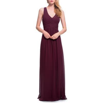#levkoff Back Cutout Chiffon Gown, Burgundy