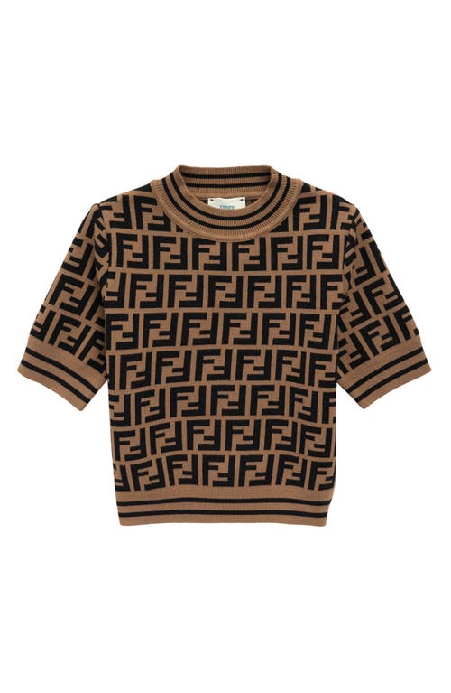 Fendi Kids' FF Logo Crop Sweater in Brown/Pink
