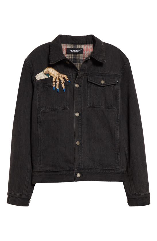 Shop Undercover Embellished Hand Denim Trucker Jacket In Black