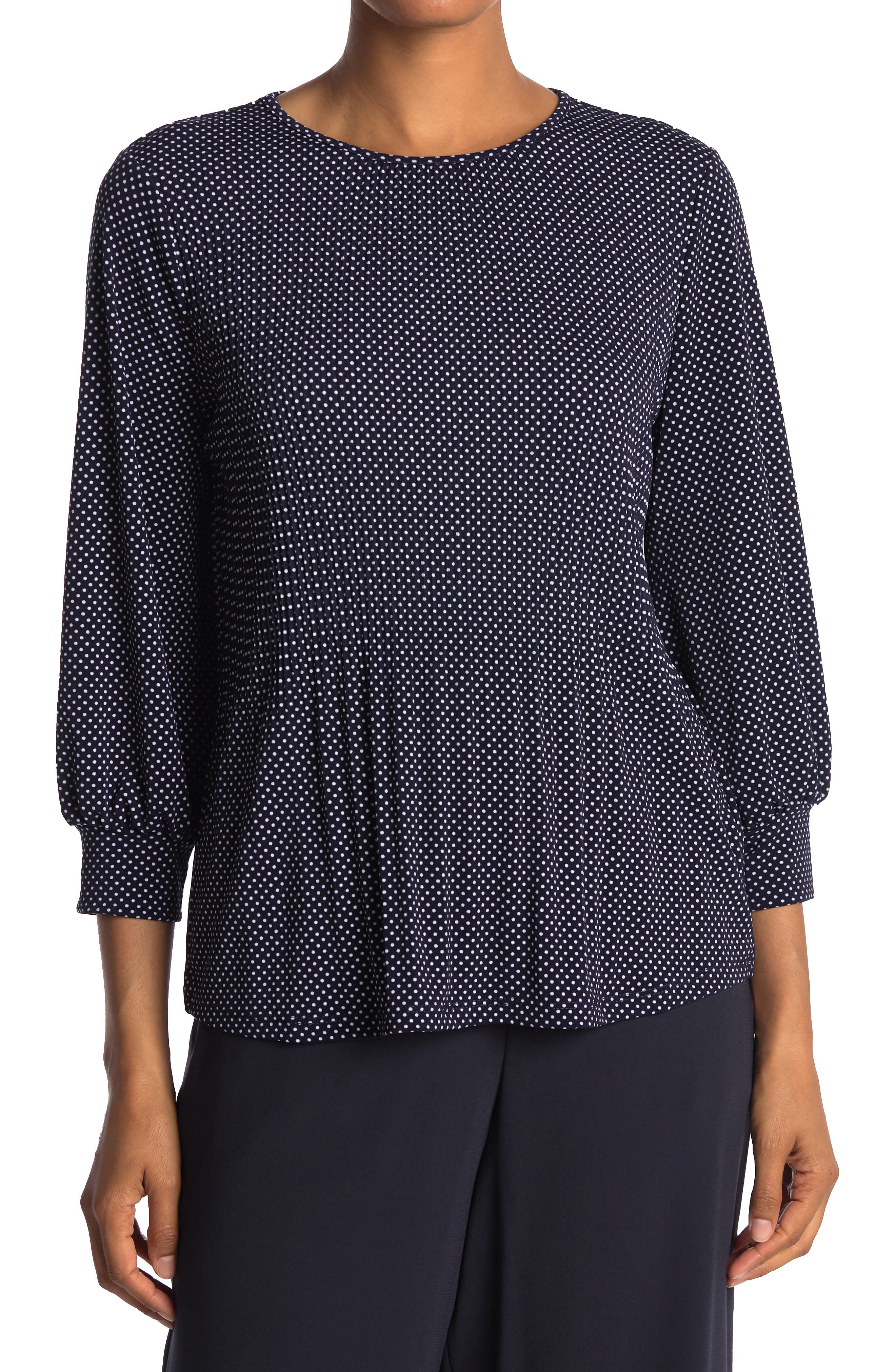 Adrianna Papell 3/4 Sleeve Pleated Moss Crepe Top In N/i Sml Dt