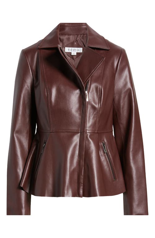 Shop Via Spiga Peplum Faux Leather Moto Jacket In Burgundy