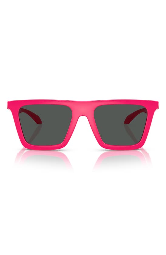 Shop Versace 53mm Rectangular Sunglasses In Pink/ Dark Grey