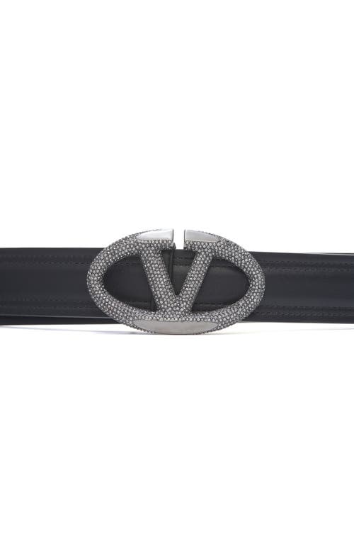 Shop Valentino Garavani The Bold Crystal Embellished Vlogo Leather Belt In 249 Nero/black Diamond