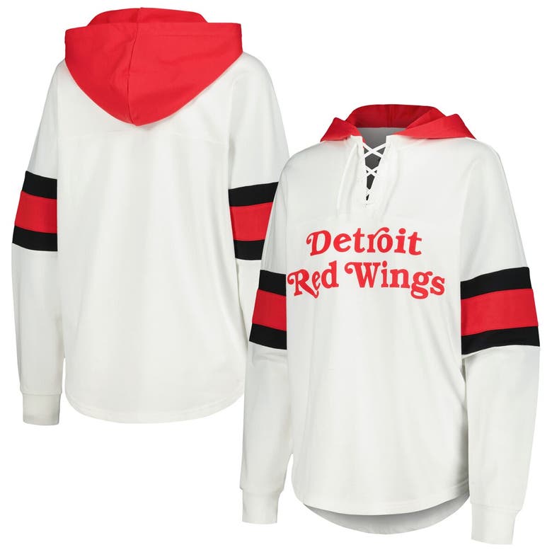 Shop G-iii 4her By Carl Banks White/red Detroit Red Wings Goal Zone Long Sleeve Lace-up Hoodie T-shirt