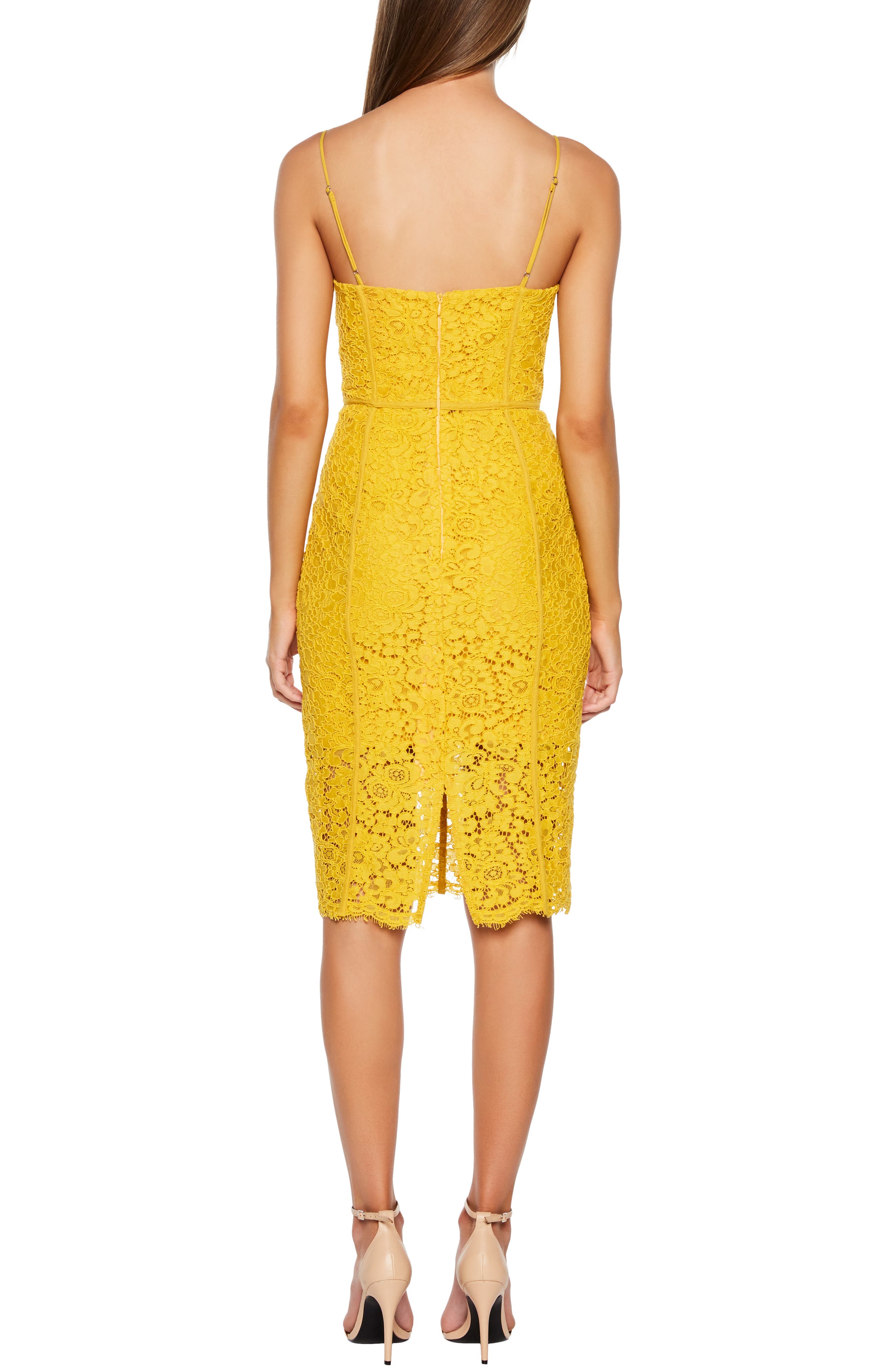 bardot yellow lace dress