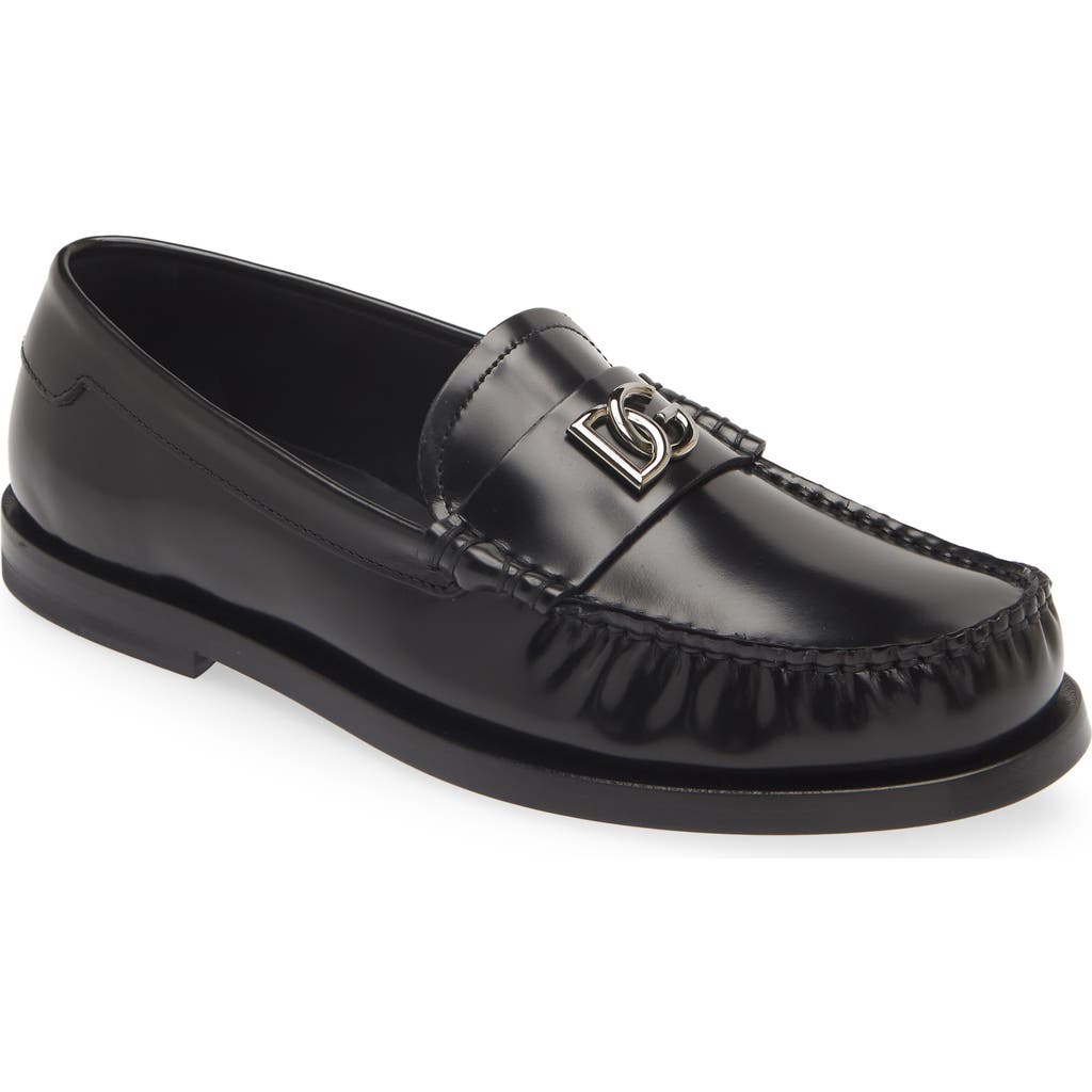 Dolce & Gabbana Dg Medallion Leather Classic Loafers In Nero