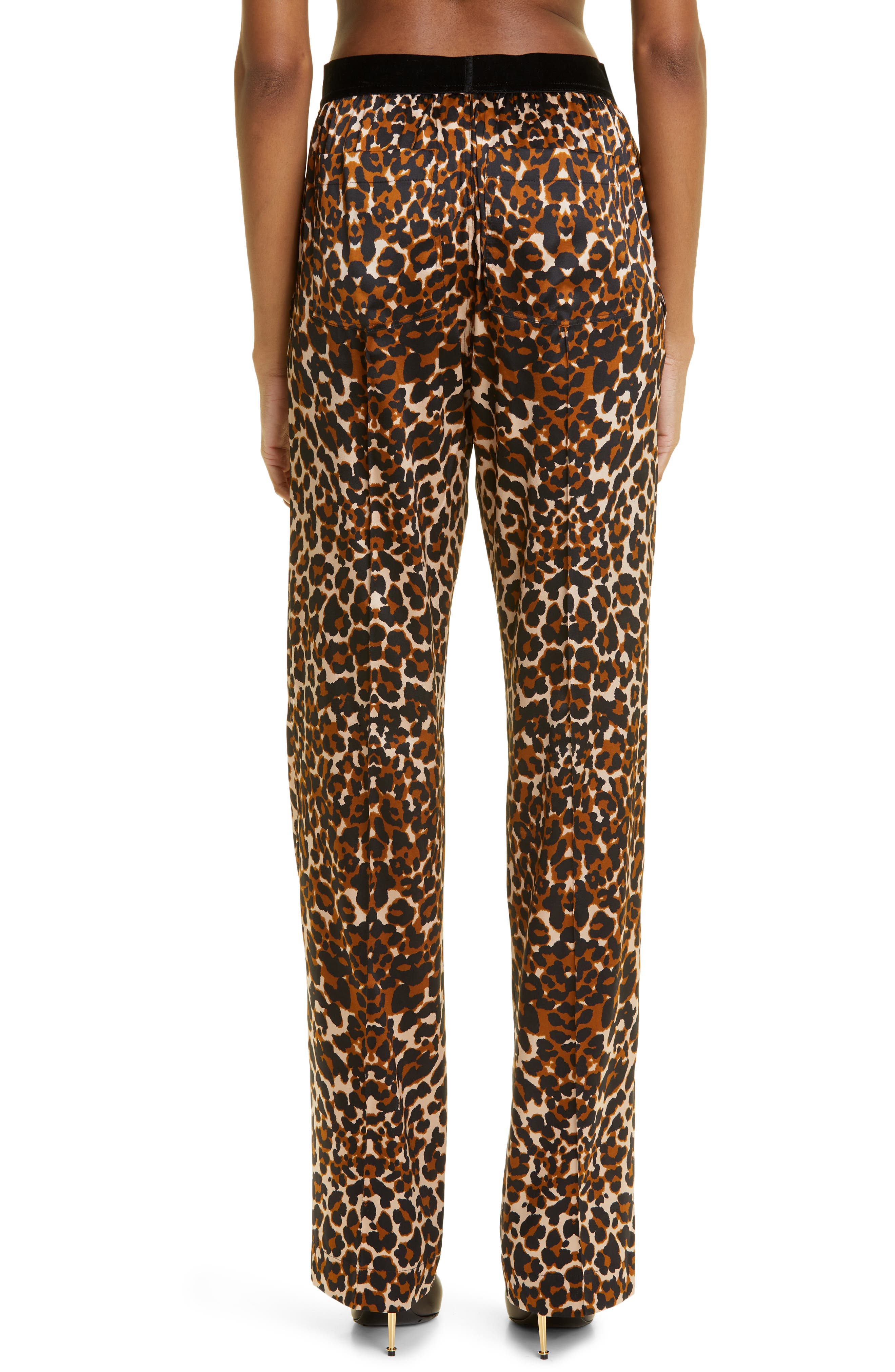 TOM FORD Leopard Print Stretch Silk Pajama Pants in Black And