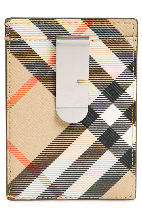 Shop Burberry Check Money Clip Coated Canvas & Leather Card Case In Sand