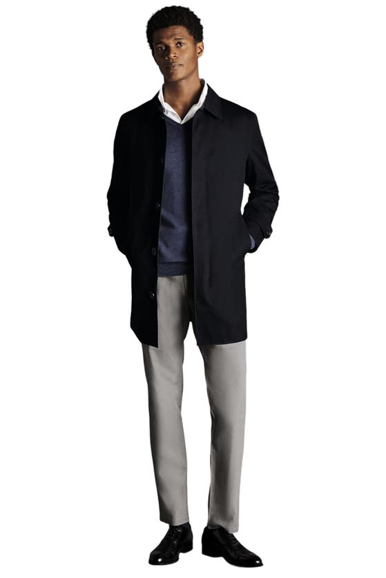 Charles Tyrwhitt Classic Showerproof Cotton Raincoat In Dark Navy