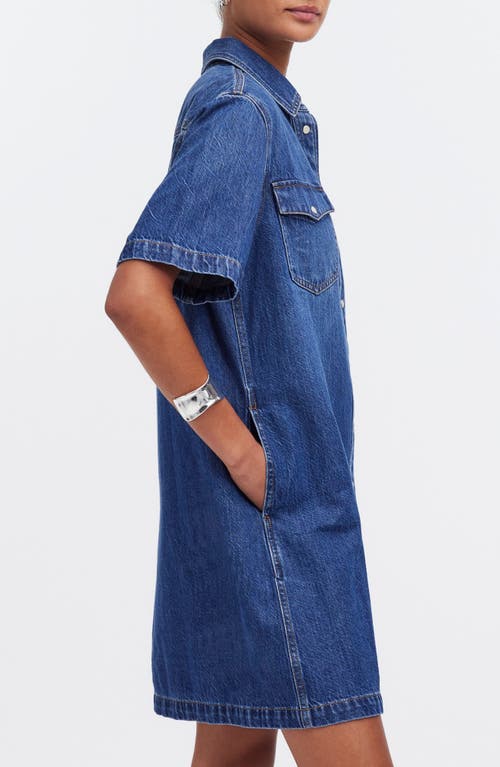 Shop Madewell Oversize Short Sleeve Denim Shirtdress In Santee Wash