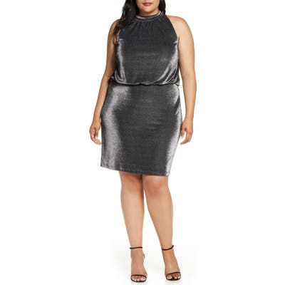 Plus Size Vince Camuto Sleeveless Metallic Blouson Dress, Black