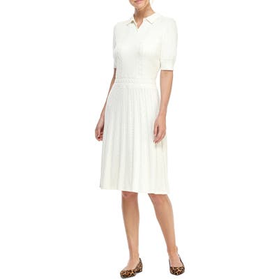 Gal Meets Glam Collection Elliott Cable Knit Polo Sweater Dress, Ivory