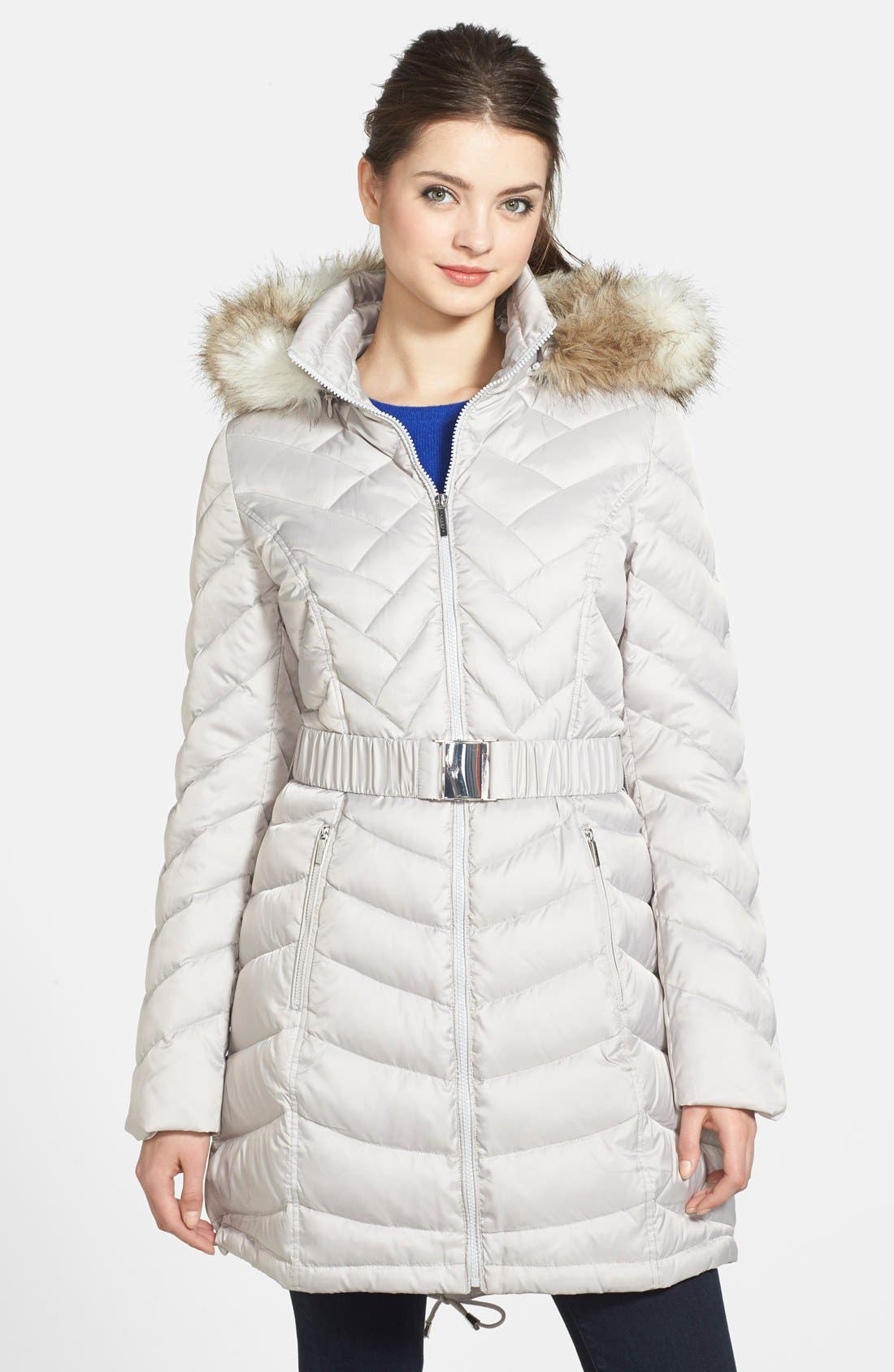 Laundry by Shelli Segal Down & Feather Fill Coat with Faux Fur Trim Nordstrom
