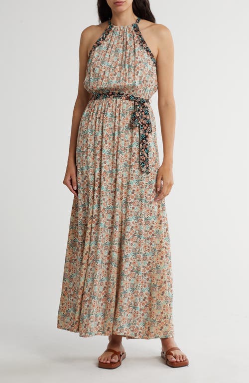Shop Lovestitch Floral Maxi Dress In Taupe/black