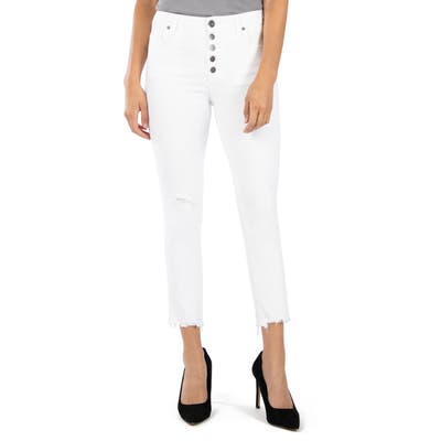 Kut From The Kloth Reese High Waist Fray Ankle Hem Jeans, White