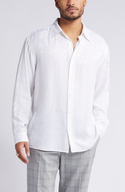 Jacquard Stretch Satin Button-Up Shirt in White