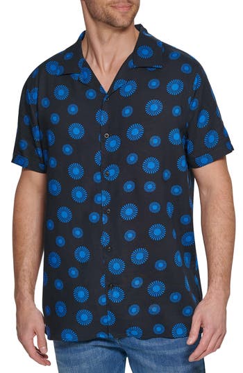 Shop Karl Lagerfeld Paris Sun Print Short Sleeve Shirt In Black/blue