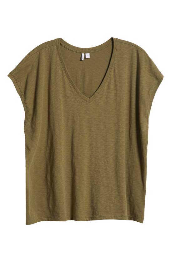 Shop Nordstrom V-neck Pima Cotton Slub T-shirt In Olive Burnt