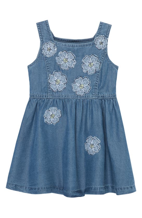 Peek Essentials Babies' Floral Cascade Embroidered Appliqué Dress In Blue