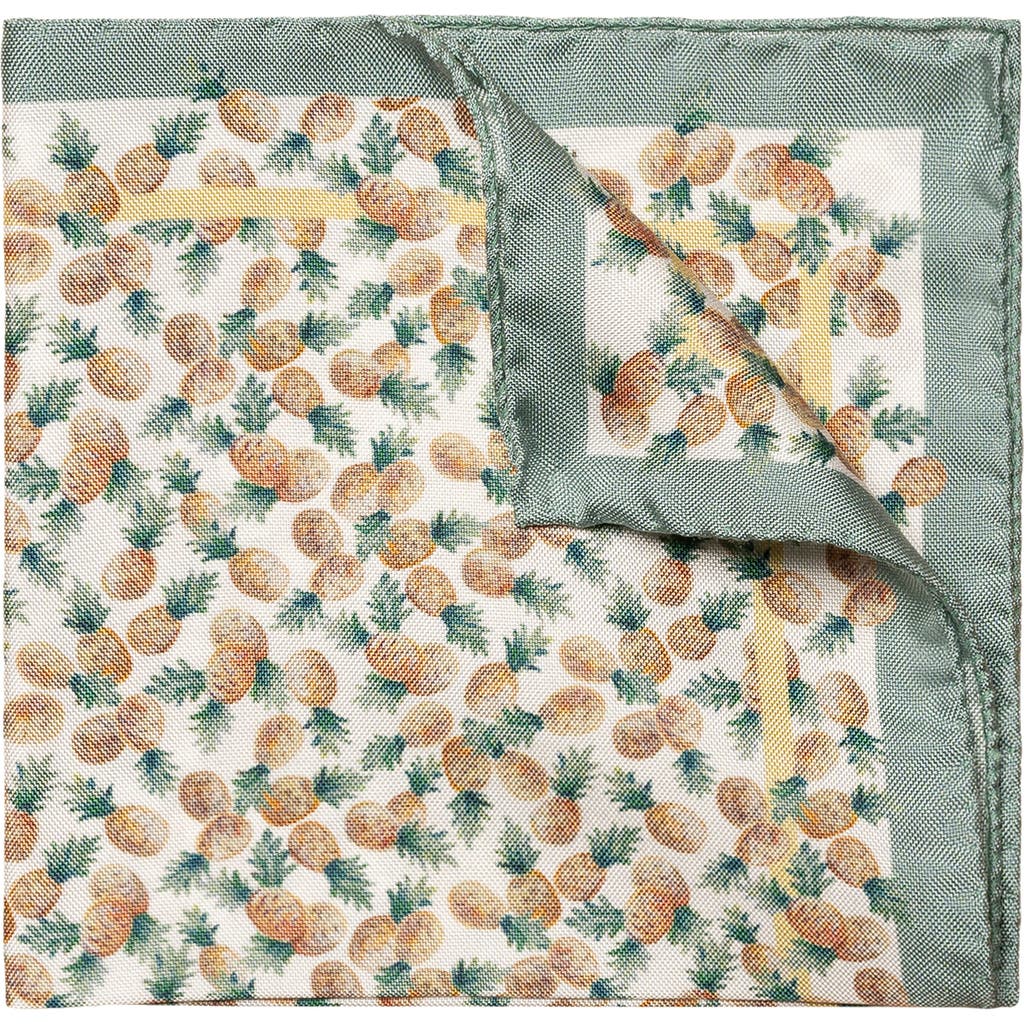 Eton Pineapple Print Silk Pocket Square In Green