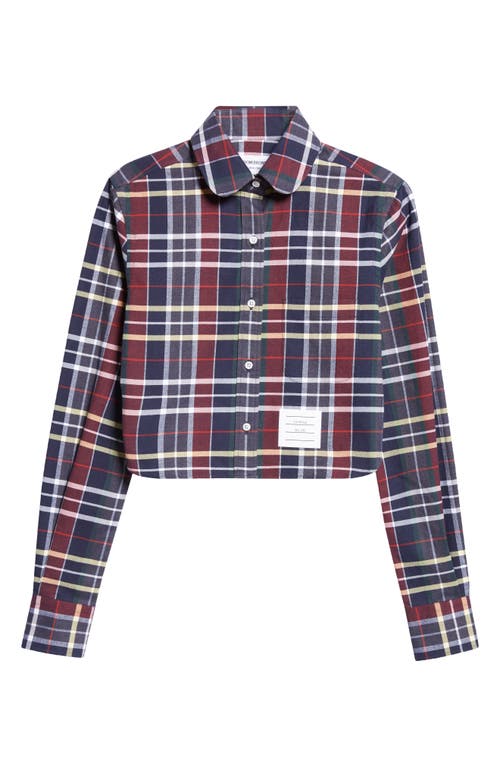 Shop Thom Browne Plaid Crop Cotton Flannel Button-up Shirt In Seasonal Multi