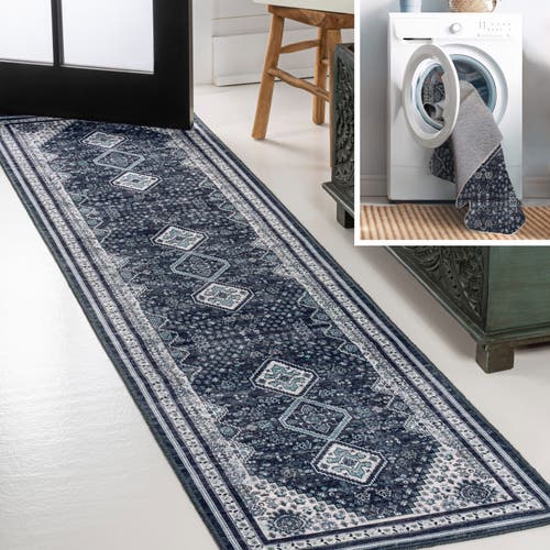 Jonathan Y Dalyan Geometric Medallions Machine-washable Area Rug In Navy/light Gray