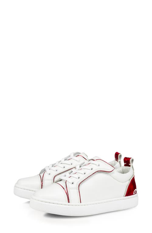 Christian Louboutin Kids' Funnyto Calfskin & Patent Leather Sneaker In White