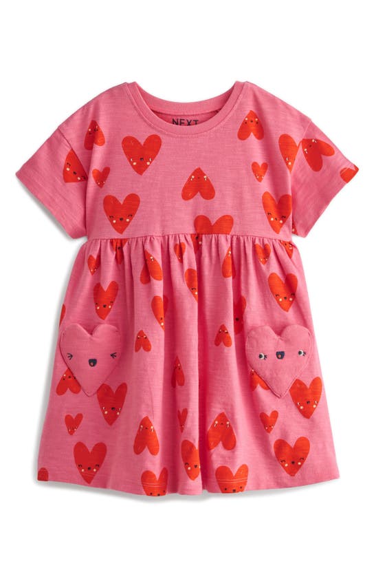 Next Kids' Heart Print Cotton Dress In Pink