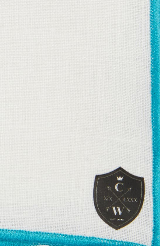 Shop Clifton Wilson White Linen Pocket Square With Aqua Trim