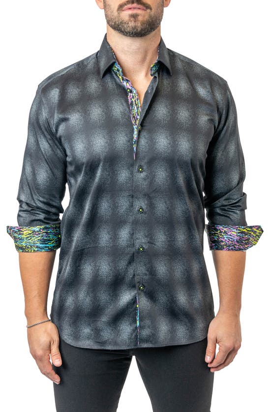 Shop Maceoo Fibonacci Carbon 17 Contemporary Fit Button-up Shirt In Black