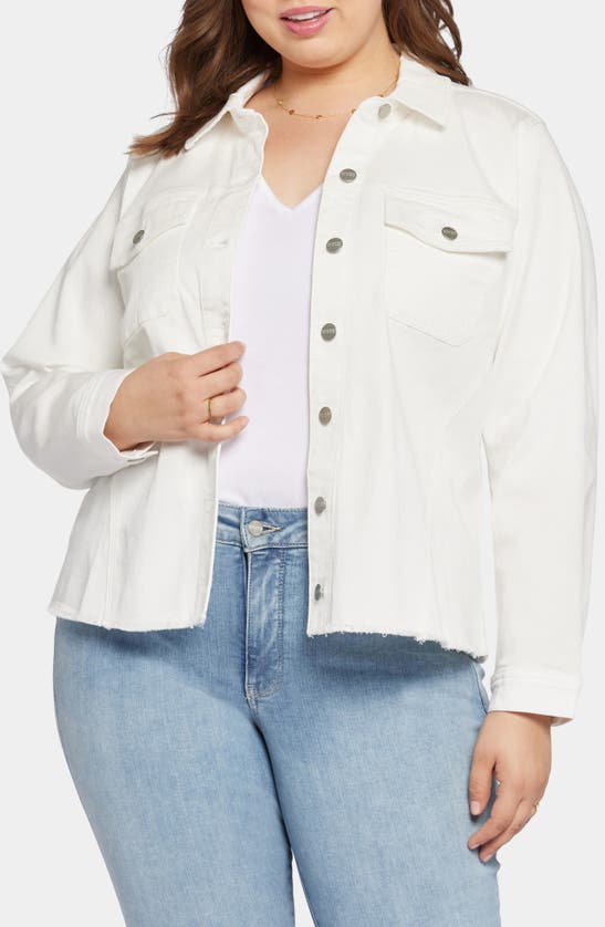 Shop Nydj Fray Hem Denim Trucker Jacket In Optic White