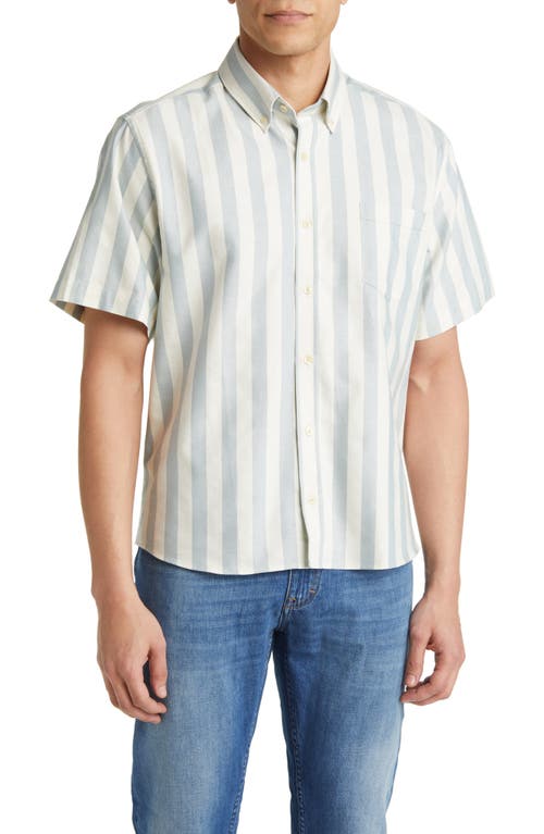 FORET Stripe Short Sleeve Button-Down Shirt in Smoke Blue/cloud