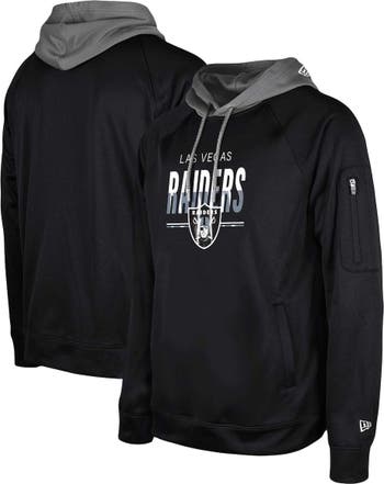 Men's New Era Black Las Vegas Raiders 2023 NFL Training Camp Raglan Pullover Hoodie Size: Medium