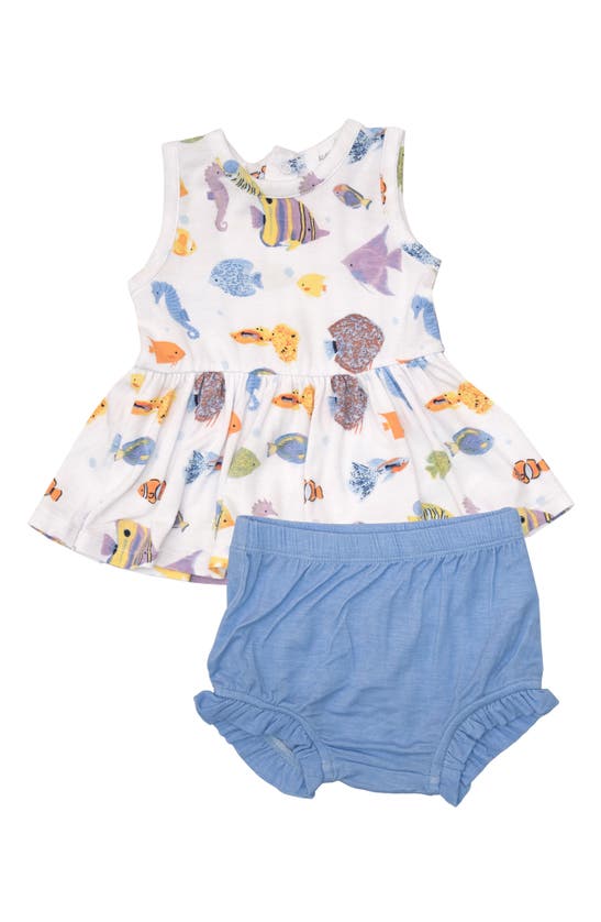 Angel Dear Babies' Tropical Reef Print Dress & Bloomers Set In White/ Blue Multi
