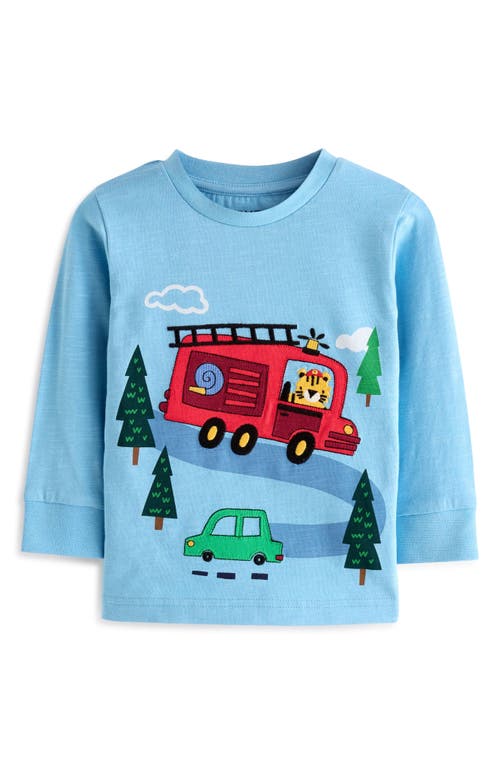 Next Kids' Fire Truck Appliqué Long Sleeve Cotton Graphic T-shirt In Blue