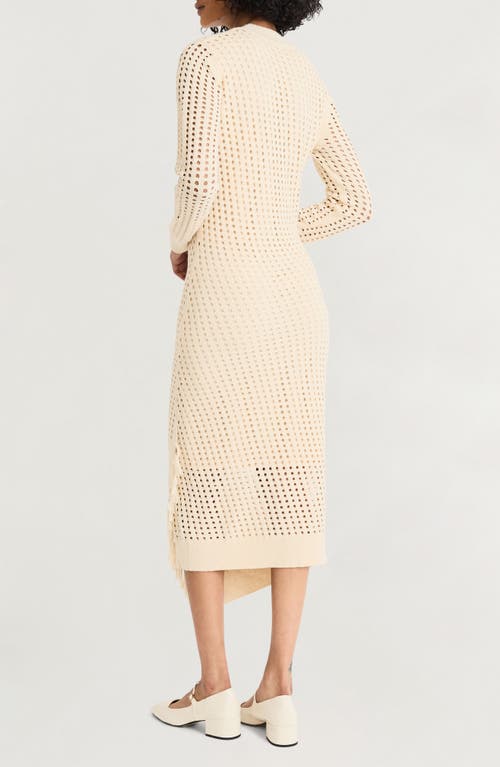 LUXELY LUXELY OPEN STITCH FRINGE LONG SLEEVE ASYMMETRIC SWEATER DRESS