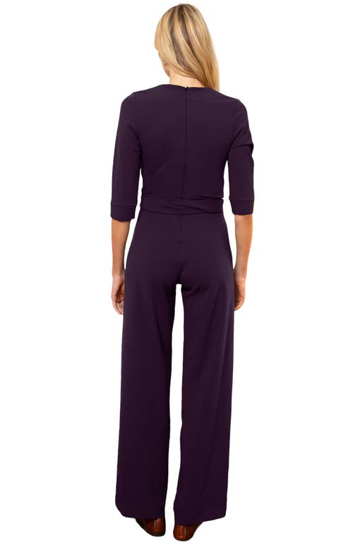 Shop Hotsquash London Clothing Smart Scuba Jumpsuit With 3/4 Sleeves In Damson