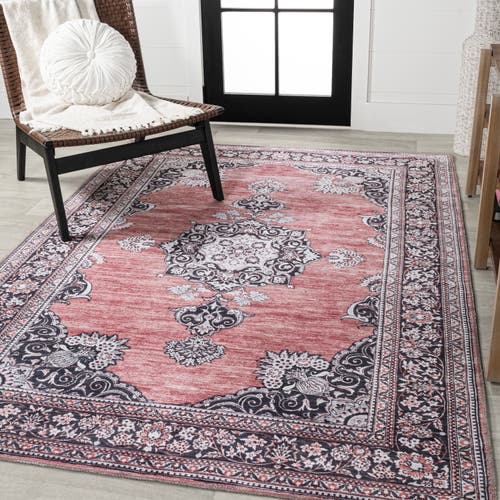 Jonathan Y Bausch Bohemian Distressed Chenille Machine-washable Area Rug In Dark Pink/black/white