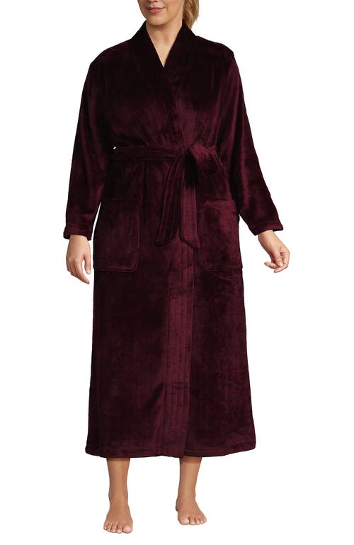 Shop Lands' End Tall Cozy Plush Long Wrap Robe In Rich Burgundy