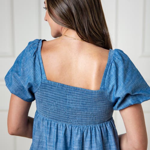 Hope & Henry Organic Ruched Chambray Dress In Pleated Chambray