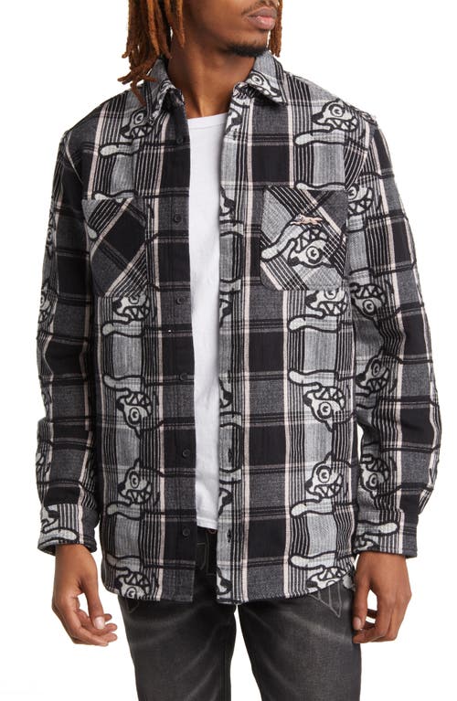 ICECREAM Good Time Running Dog Plaid Button-Up Shirt in Black at Nordstrom, Size Medium
