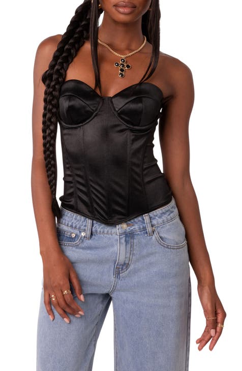 Gathered Bustier-style Top - Black - Ladies
