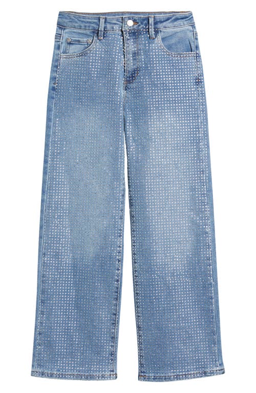 Shop Tractr Kids' Rhinestone Crop Straight Leg Jeans In Indigo