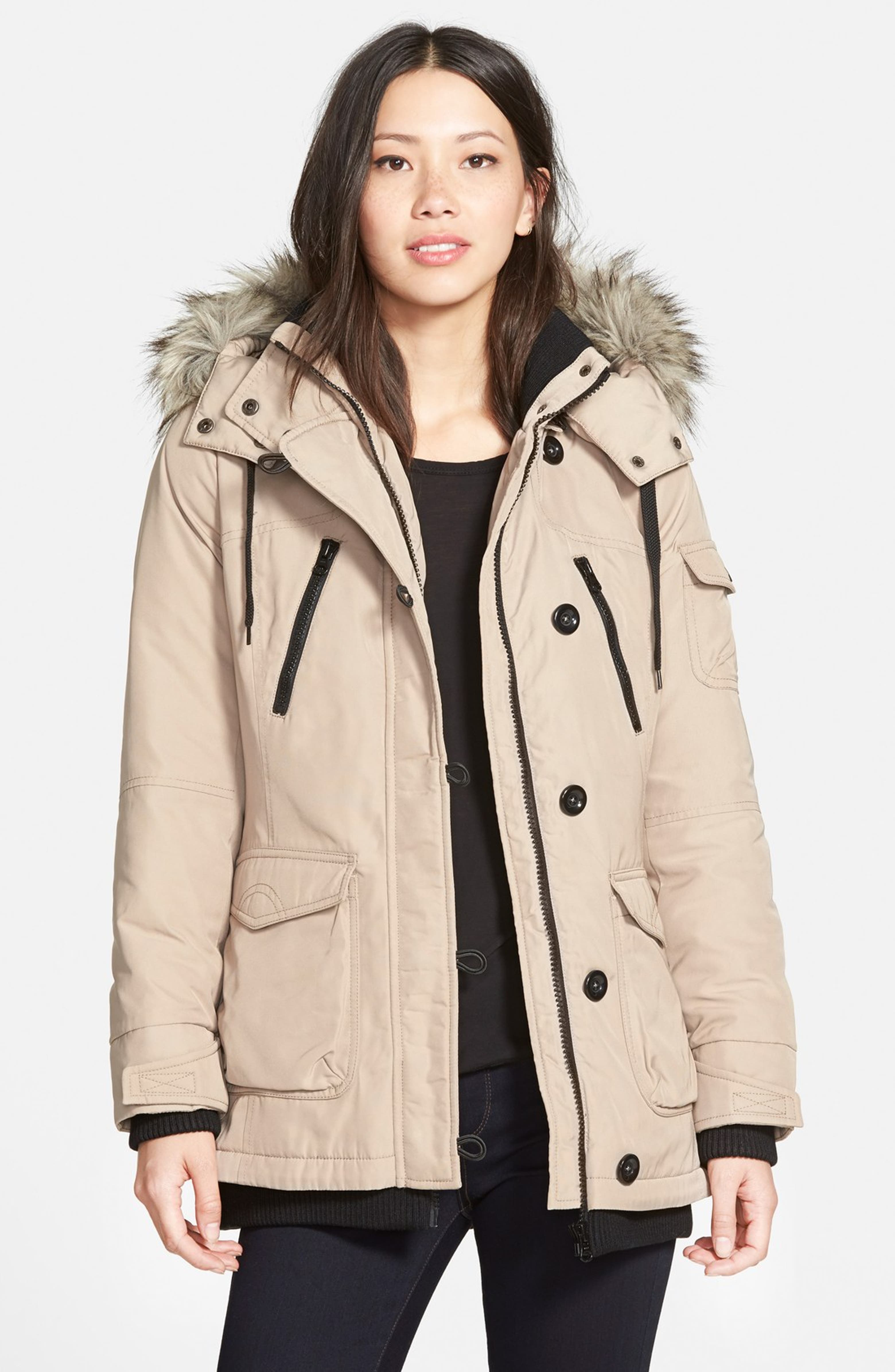 Bernardo 'Expedition' Faux Fur Trim Hooded Duffle Coat | Nordstrom